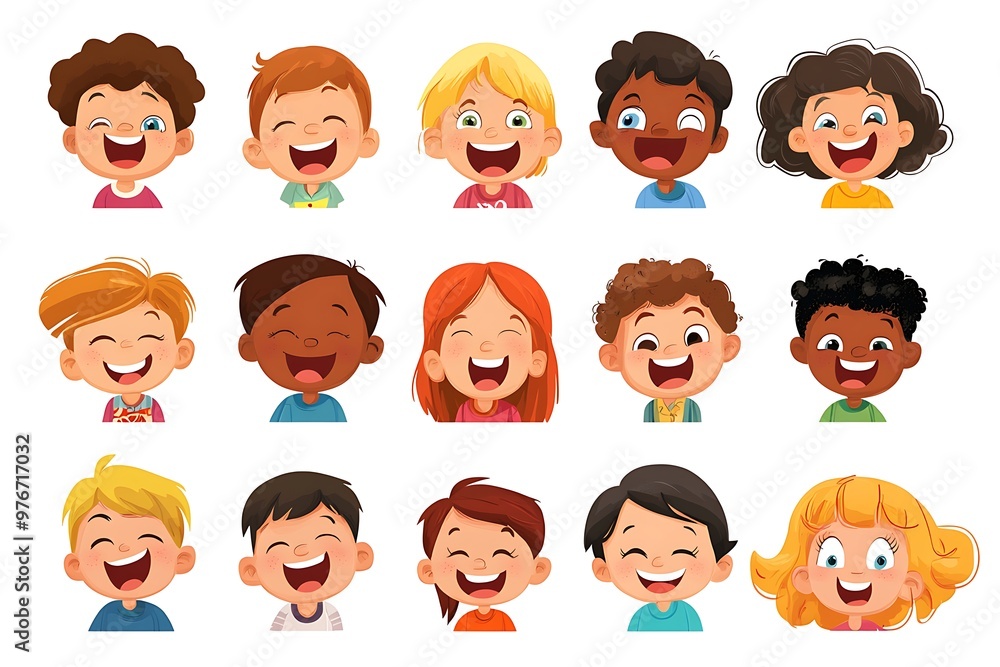 Collection of Cartoon Children's Faces Expressing Laughter Collection of Cartoon Children's Faces Expressing Laughter