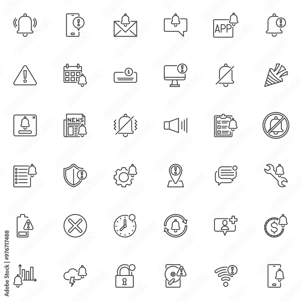 Notification bell line icons set Notification bell line icons set