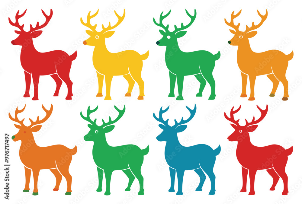 Fototapeta premium Colorful Geometric reindeer vector modern Minimalist Wildlife Design Set