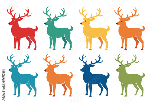 Colorful Geometric reindeer vector modern Minimalist Wildlife Design Set