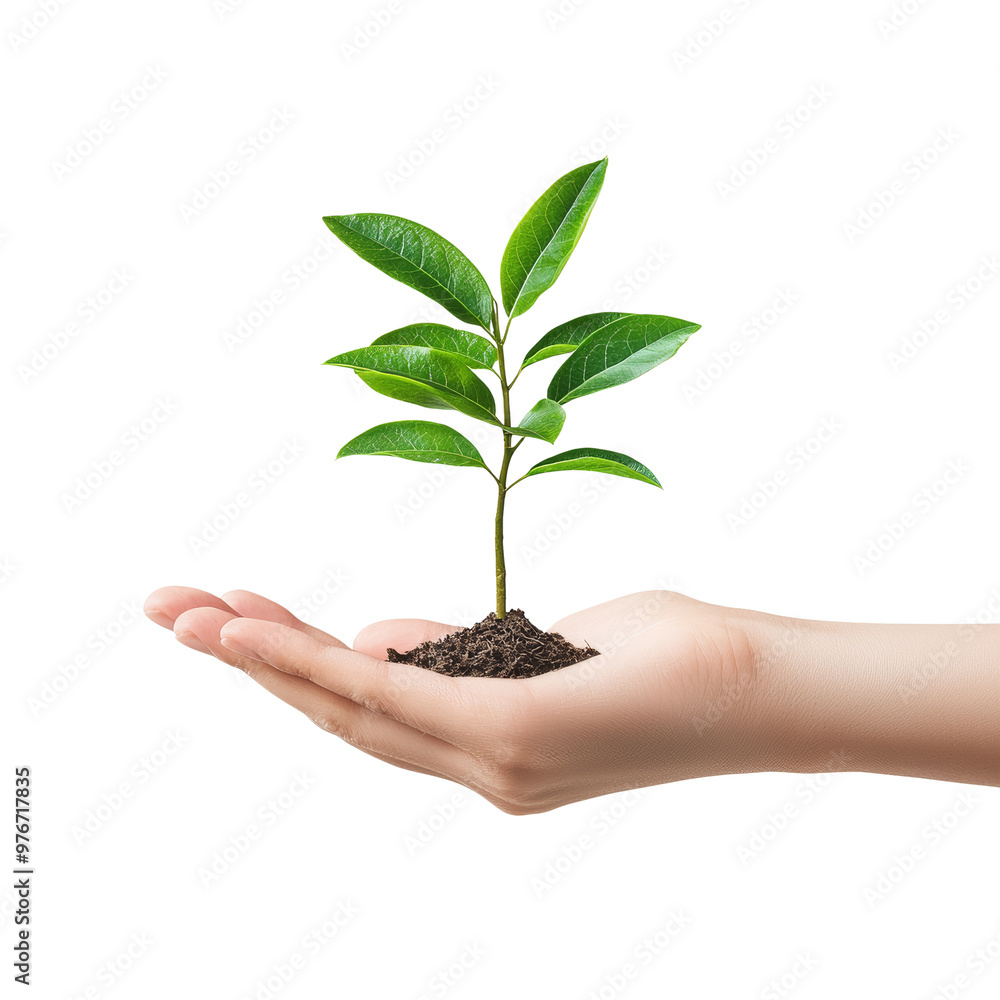 Growing green plant in a hand symbolizing nature and care Growing green plant in a hand symbolizing nature and care