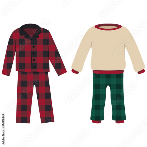 Flannel pajamas vector cartoon set isolated on a white background.