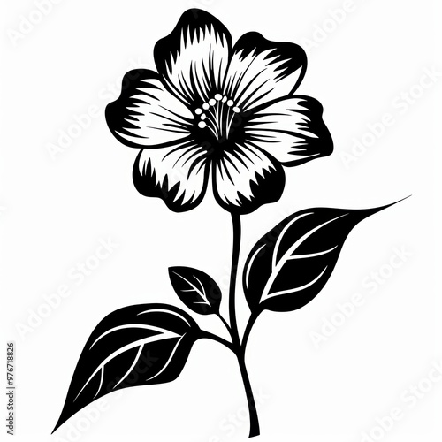 Simple Black and White Flower Graphic, Decorative Floral Design for Print or Web Generative AI