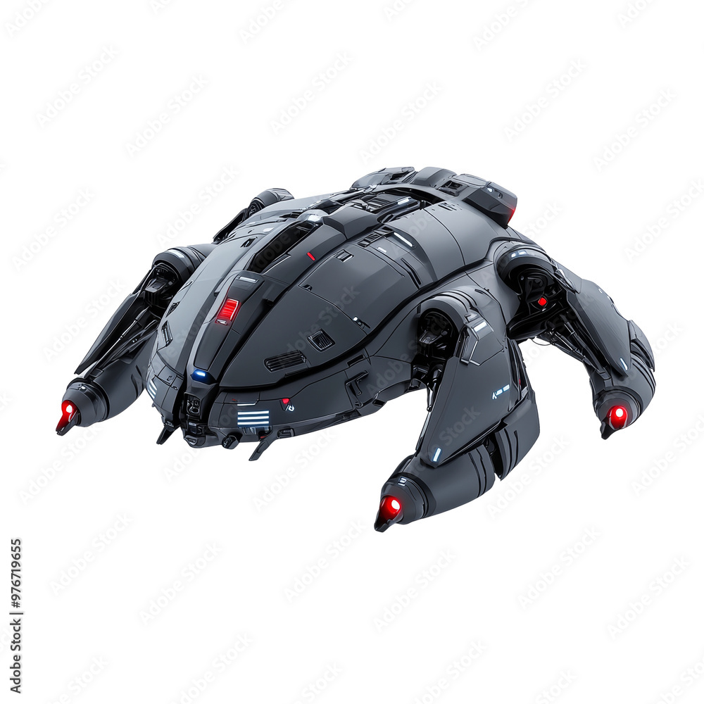 Futuristic sci fi spaceship design with sleek black exterior and red lights Futuristic sci fi spaceship design with sleek black exterior and red lights