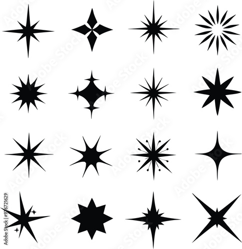 Star collection. Different stars set. Vector illustration