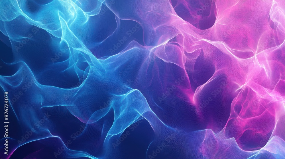 Colorful neon abstract waves in blue and pink light on dark background Colorful neon abstract waves in blue and pink light on dark background
