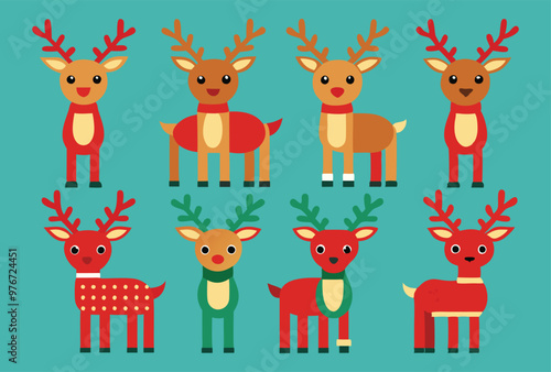 Colorful Geometric reindeer vector modern Minimalist Wildlife Design Set