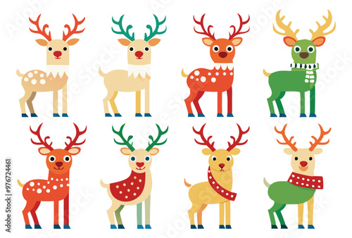 Colorful Geometric reindeer vector modern Minimalist Wildlife Design Set