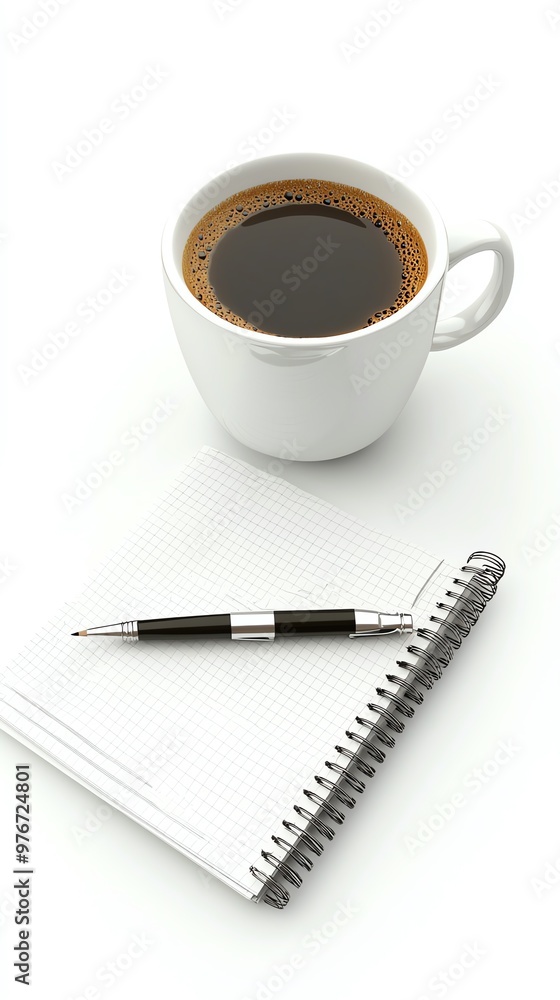 A serene workspace featuring a cup of coffee, a notepad, and a pen, perfect for inspiring creativity and productivity. A serene workspace featuring a cup of coffee, a notepad, and a pen, perfect for inspiring creativity and productivity.