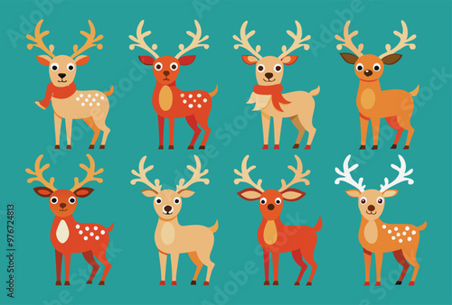 Colorful Geometric reindeer vector modern Minimalist Wildlife Design Set