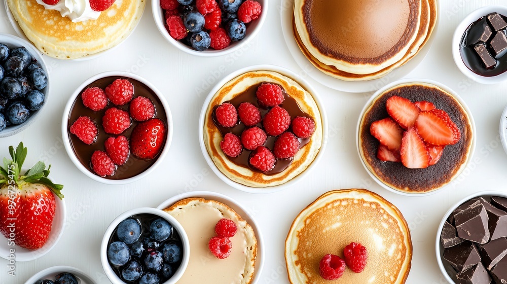 A variety of delicious pancakes, each with a different filling. A variety of delicious pancakes, each with a different filling.