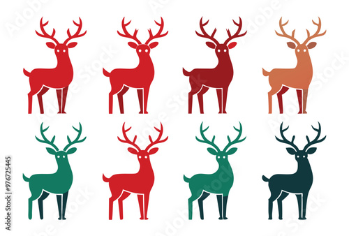Colorful Geometric reindeer vector modern Minimalist Wildlife Design Set