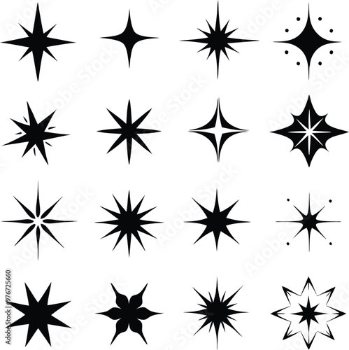 Star collection. Different stars set. Vector illustration