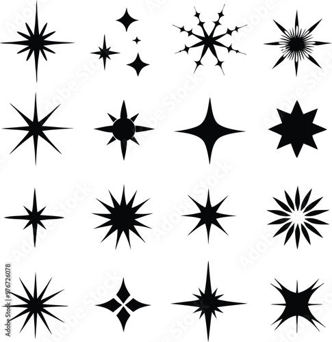Star collection. Different stars set. Vector illustration