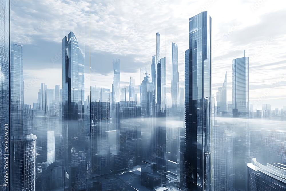 Futuristic view of a city with high-rise buildings and modern towers, representing urban progress and advanced architectural development. Futuristic view of a city with high-rise buildings and modern towers, representing urban progress and advanced architectural development.
