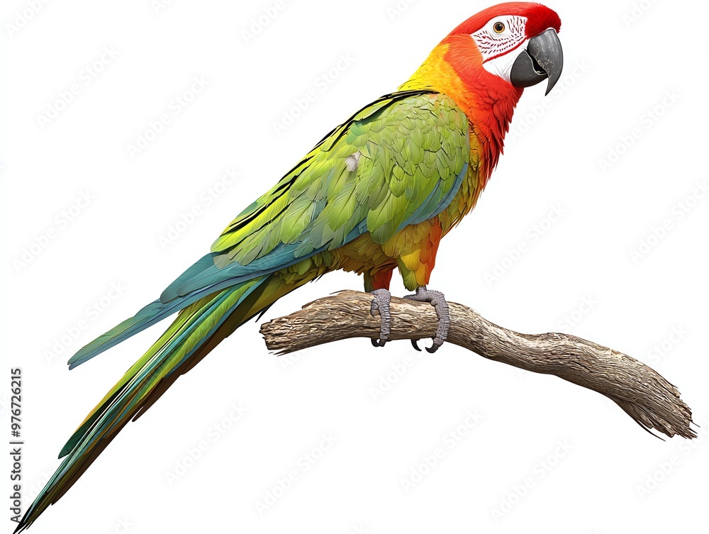 Obraz premium A colorful parrot perched on a branch, showcasing its vibrant feathers and lively personality in a natural setting.