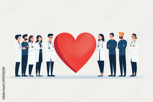 Medical staff holding red hearts in their hands