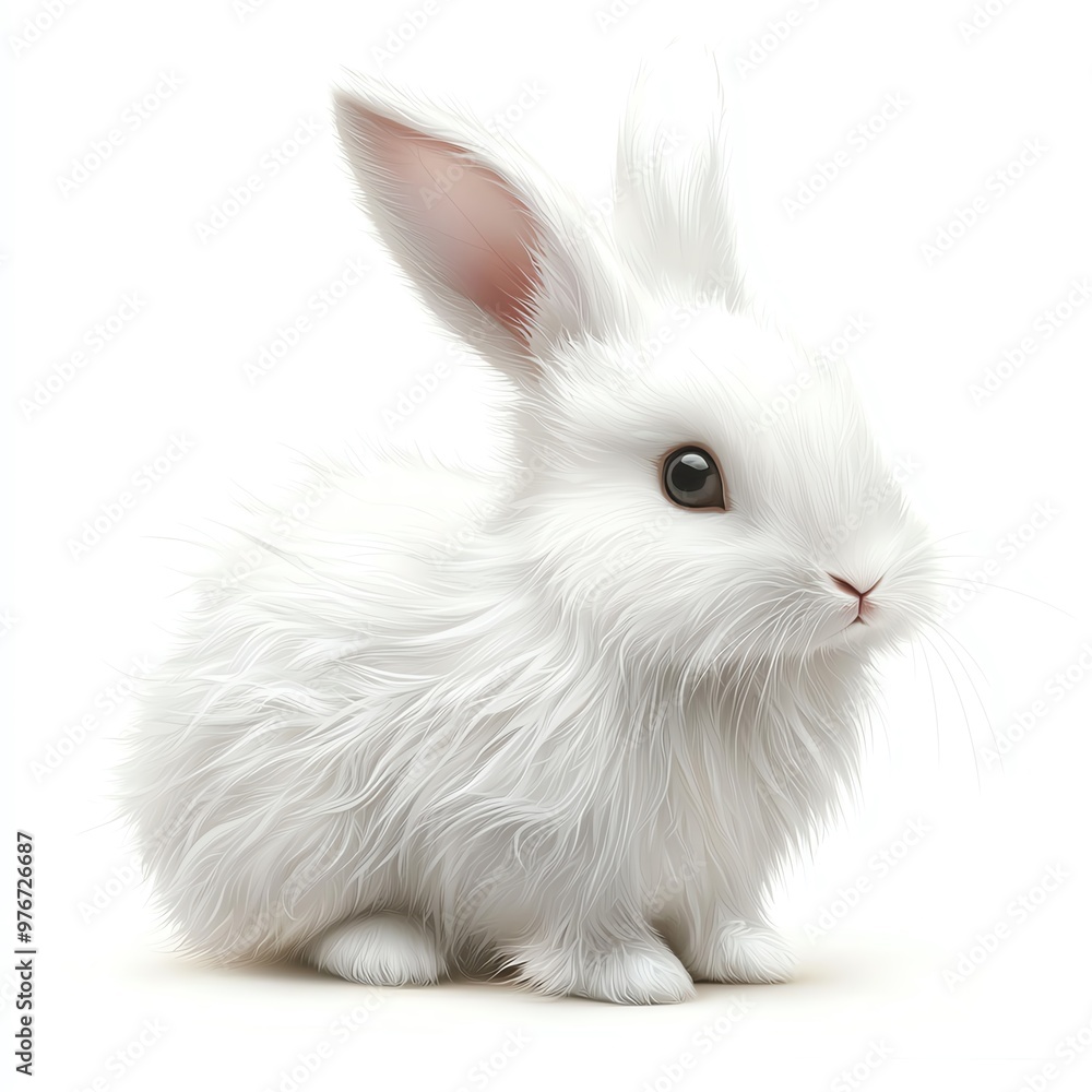 A cute white rabbit with fluffy fur, sitting gracefully in a serene setting. Ideal for nature and animal themes. A cute white rabbit with fluffy fur, sitting gracefully in a serene setting. Ideal for nature and animal themes.