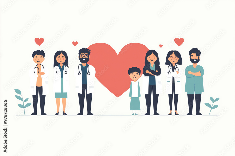 Medical staff holding red hearts in their hands Medical staff holding red hearts in their hands