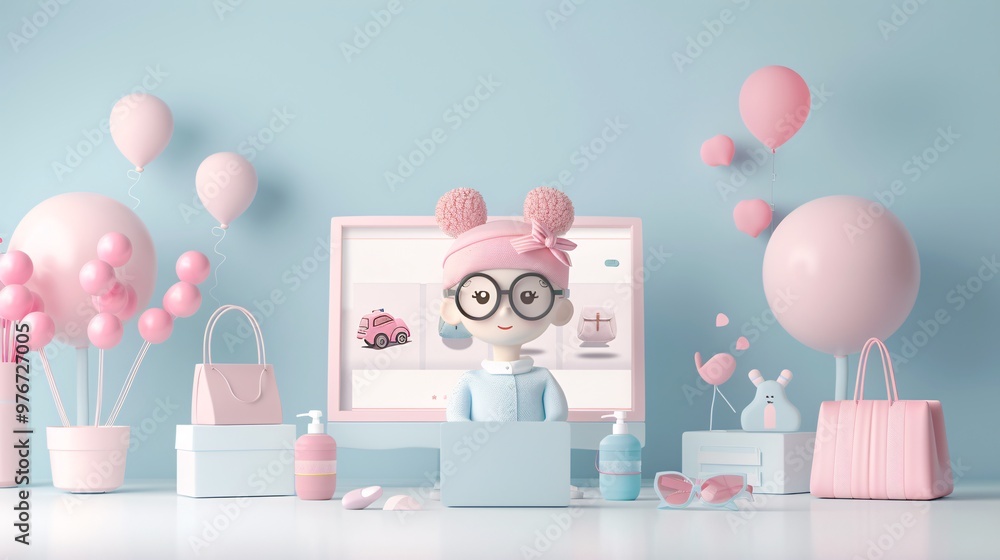 Virtual shopping assistant, AI-driven customer support, 3D illustration, enhanced retail concept, copy space, Virtual shopping assistant, AI-driven customer support, 3D illustration, enhanced retail concept, copy space,