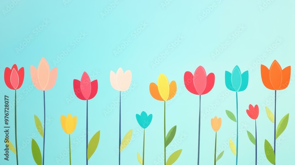 Experience the joy of spring with this colorful floral illustration, featuring blooming flowers and lush greenery for a vibrant look.