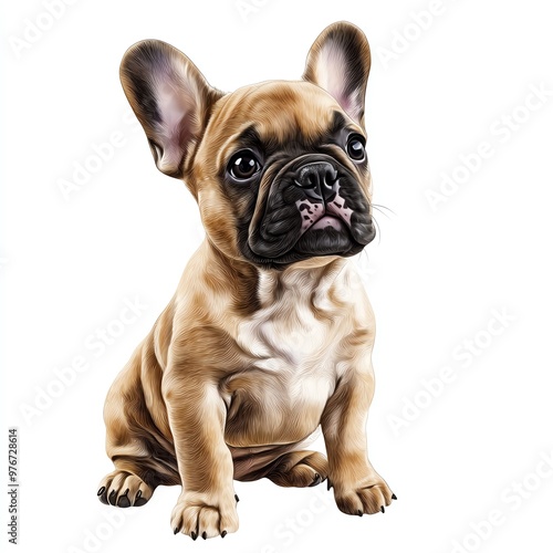 Adorable French Bulldog puppy sitting, showcasing its playful and charming personality with expressive eyes and a cute face.