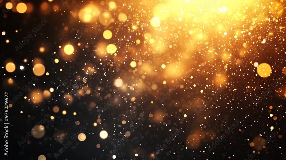 Glowing golden particles scattered in a dark background, creating a magical and festive atmosphere perfect for celebrations. Glowing golden particles scattered in a dark background, creating a magical and festive atmosphere perfect for celebrations.