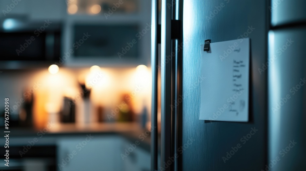 Close-up of a paper sign secured by a magnet on a fridge, with a blurred kitchen scene in the background. Close-up of a paper sign secured by a magnet on a fridge, with a blurred kitchen scene in the background.