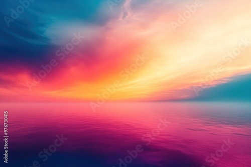 A breathtaking sunset over calm waters, blending vibrant colors of pink, orange, and blue in a serene landscape.