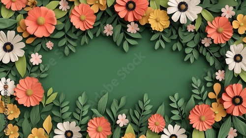 Vertical meadow garden with blooming flowers and grasses, modern eco-friendly home decor, 3D illustration