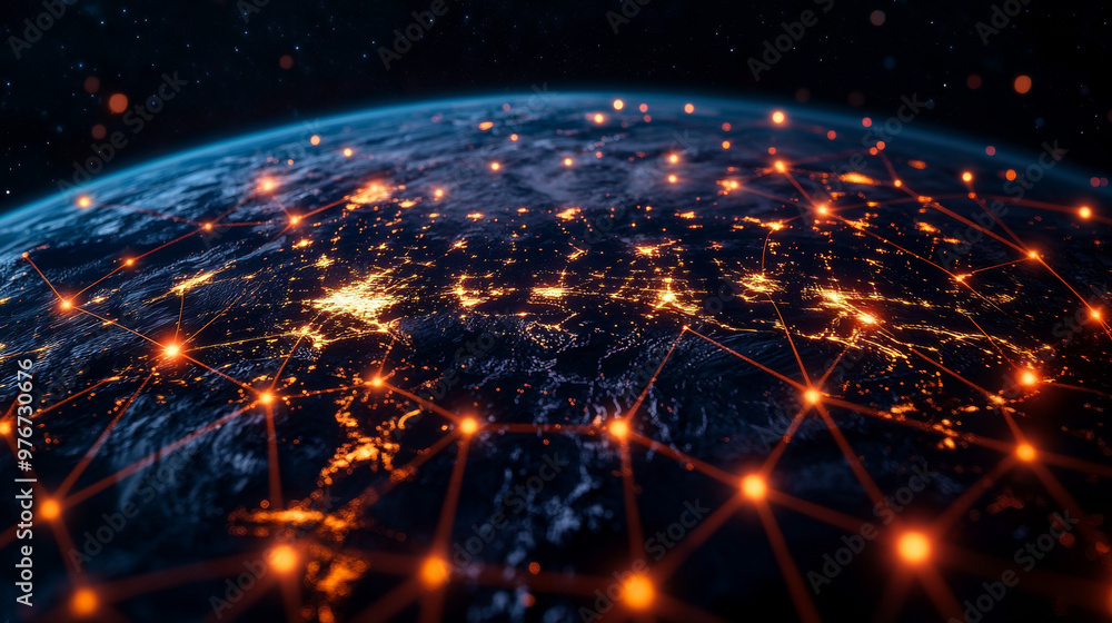 Technology Earth from Space Word Set with Cryptocurrency Theme - Low Resolution Illustration Technology Earth from Space Word Set with Cryptocurrency Theme - Low Resolution Illustration