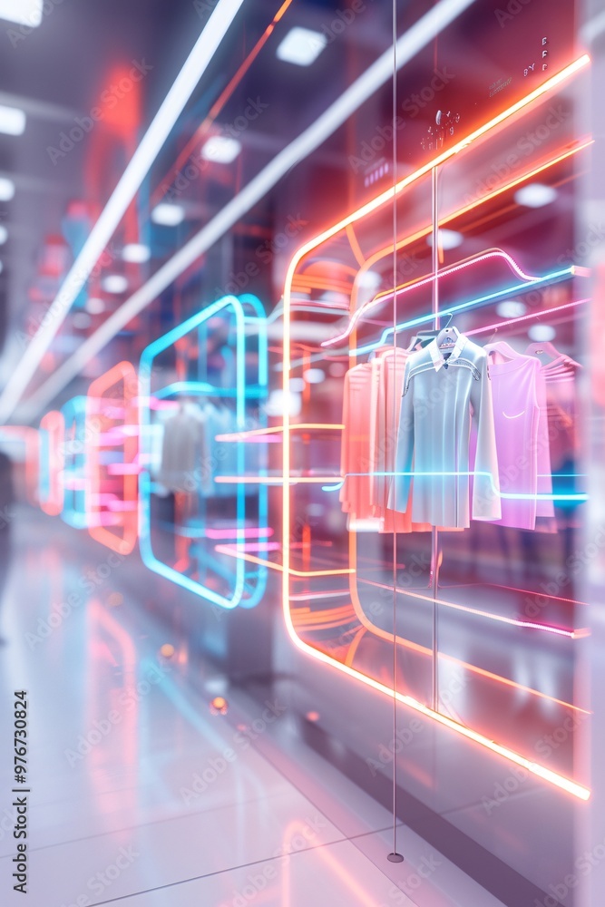 Digital storefront innovation, immersive shopping experience, 3D illustration, virtual retail concept, copy space, Digital storefront innovation, immersive shopping experience, 3D illustration, virtual retail concept, copy space,