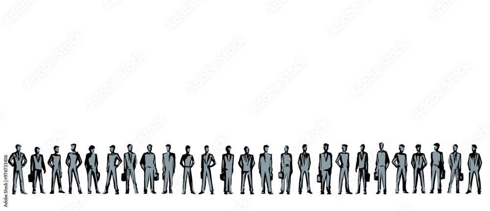 Naklejka premium Vector drawing. Standing Businessman in a queue