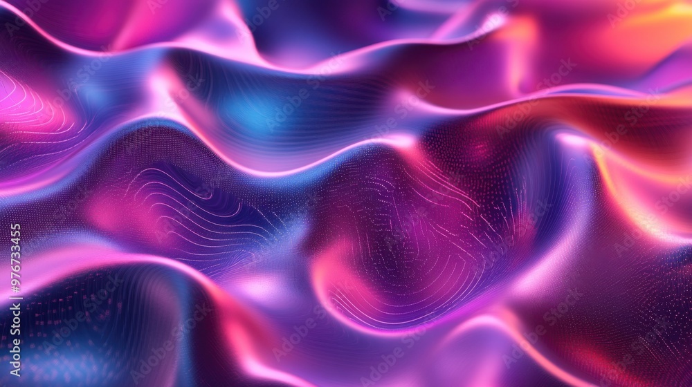 Obraz premium Abstract vibrant digital waves in motion, showcasing flowing neon colors and textures