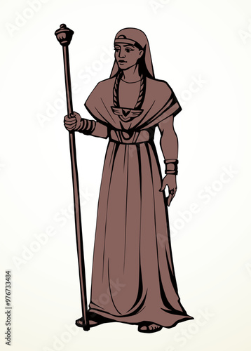 Vector drawing. Egyptian chief with a rod