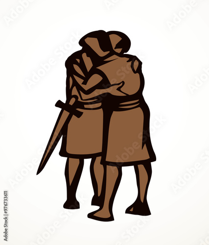 Vector drawing. People hug each other