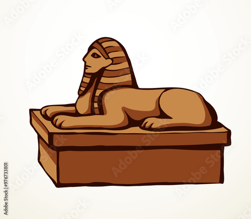Vector drawing. Egyptian sphinx monument