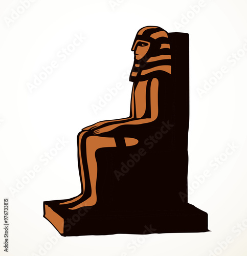 Vector drawing. Egyptian male statue. Pharaoh on the throne