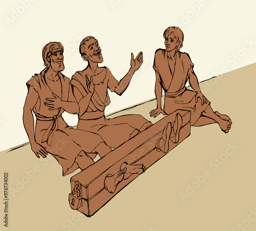Paul and Silas in prison. Vector drawing
