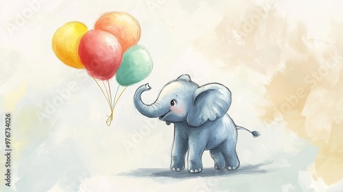 A cute and colorful elephant drawing, perfect for celebrating Elephant Appreciation Day. The simple yet vibrant illustration is ideal for use on flyers or posters, capturing the charm and playfulness  photo