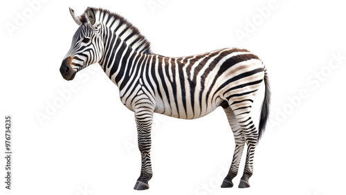 Zebra standing tall, isolate isolated on transparent background, PNG file,