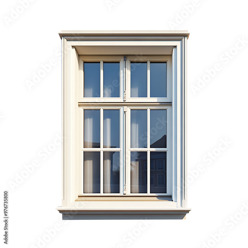 A traditional window with white trim and multiple panes. 