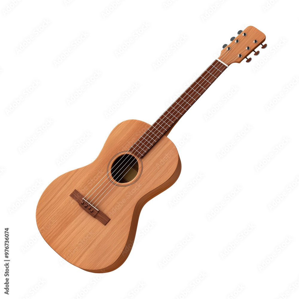 Naklejka premium Acoustic guitar with a natural wood finish on a black background