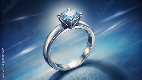 Elegant White Gold or Platinum Ring with Large Diamond in Four-Claw Setting Against Blue Gradient Background