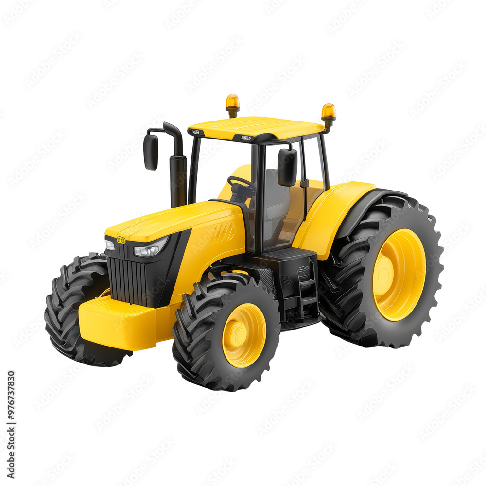 Obraz premium Yellow tractor model with large tires and robust design for agriculture