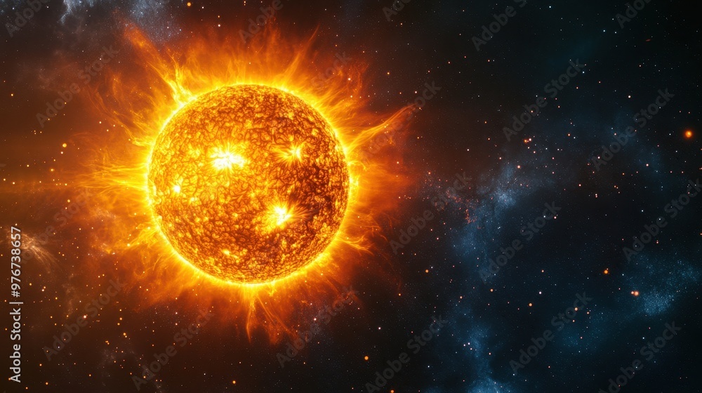 The Sun's Fiery Embrace in the Vastness of Space The Sun's Fiery Embrace in the Vastness of Space