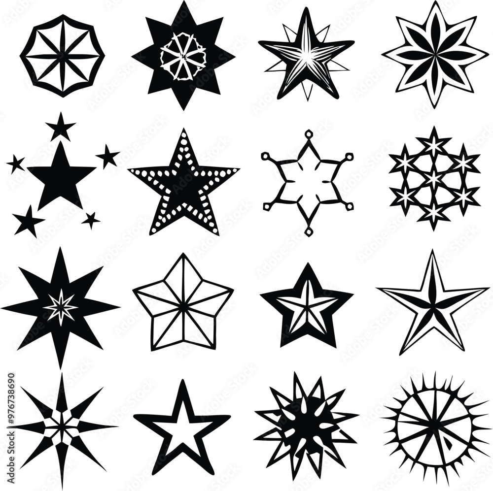 Star collection. Different stars set. Vector illustration