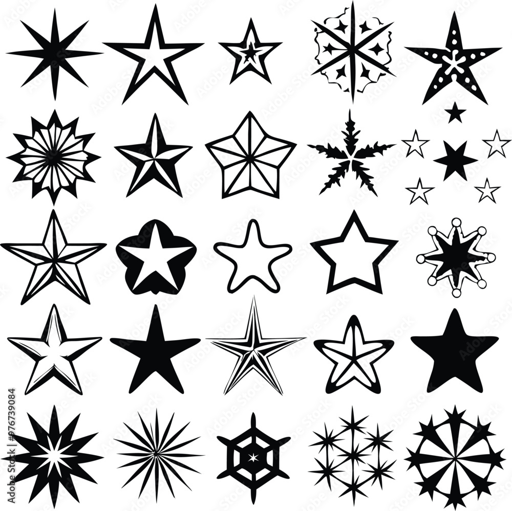 Star collection. Different stars set. Vector illustration