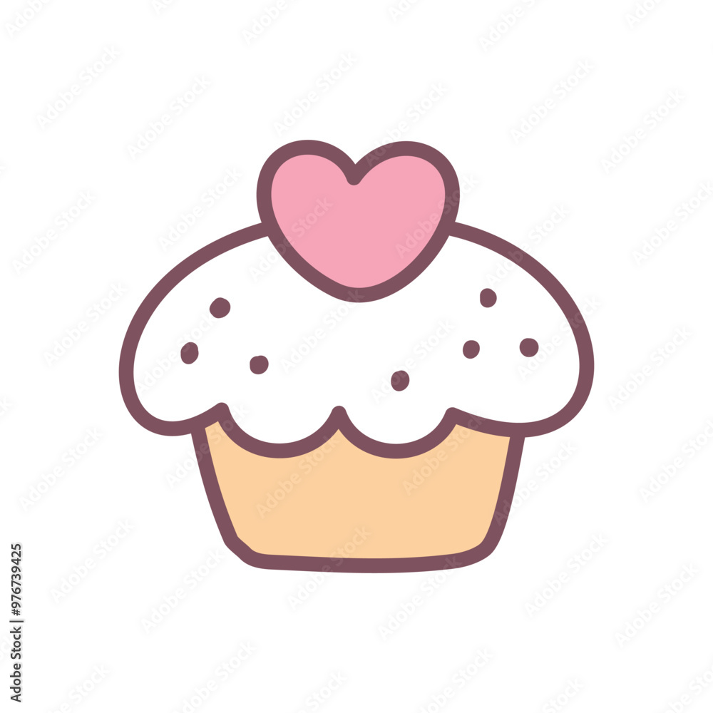 Cute cupcake icon. Hand drawn illustration of a creamy dessert decorated with a heart isolated on a white background. Kawaii St. Valentine day sticker. Vector 10 EPS. Cute cupcake icon. Hand drawn illustration of a creamy dessert decorated with a heart isolated on a white background. Kawaii St. Valentine day sticker. Vector 10 EPS.