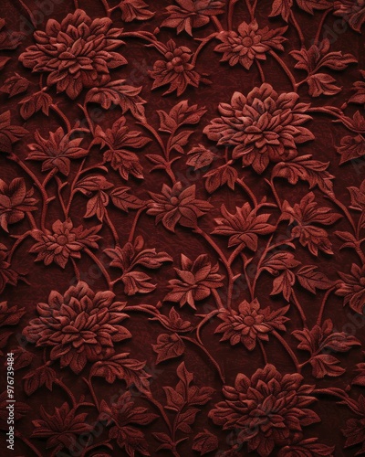 Wallpaper Mural Vibrant Red Floral Wallpaper Design Featuring Delicate Blossoms and Lush Green Leaves, Creating a Rich and Elegant Background Texture Torontodigital.ca